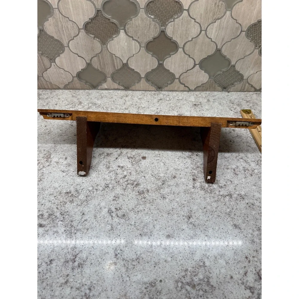 Vintage Brown Wood Wall Floating Shelf with Plate Groove 15.5 Inch